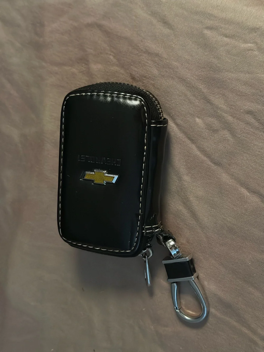 Genuine Black Leather Key Pouch with Clip | Chevrolet Zip Around Key Fob Holder